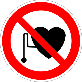 P11 запрещается работа (присутствие) людей со стимуляторами сердечной деятельности (пластик, 200х200 мм) - Знаки безопасности - Запрещающие знаки - магазин "Охрана труда и Техника безопасности"