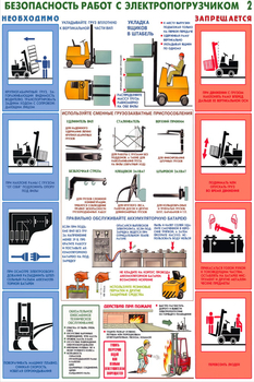 ПС50 Безопасность работ с электропогрузчиками (пластик, А2, 2 листа) - Плакаты - Безопасность труда - магазин "Охрана труда и Техника безопасности"